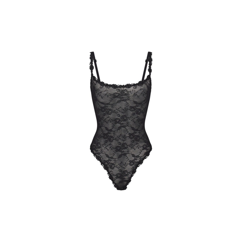Skims Stretch Lace Thong Bodysuit - NWT - Soot Black - Small